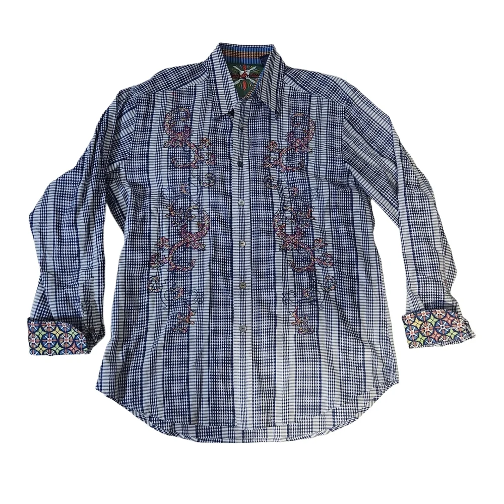 Robert Graham Plaid Embroidered Mens Shirt Suze Large - Picture 3 of 16